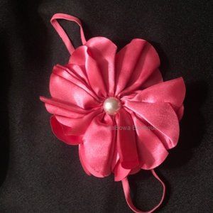 Hot Pink Satin Flower w/ Pearl Center Headband